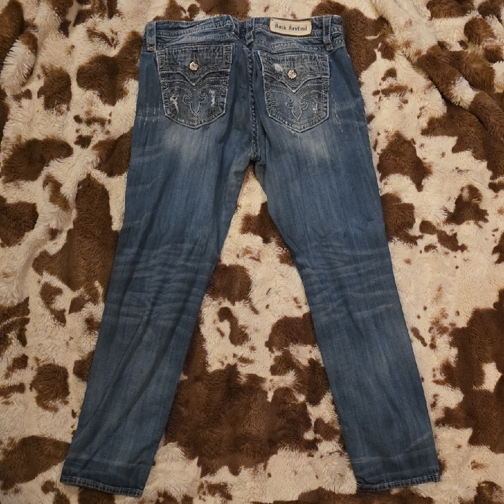 Rock Revival Blue Skinny Jeans with Embroidered Pockets